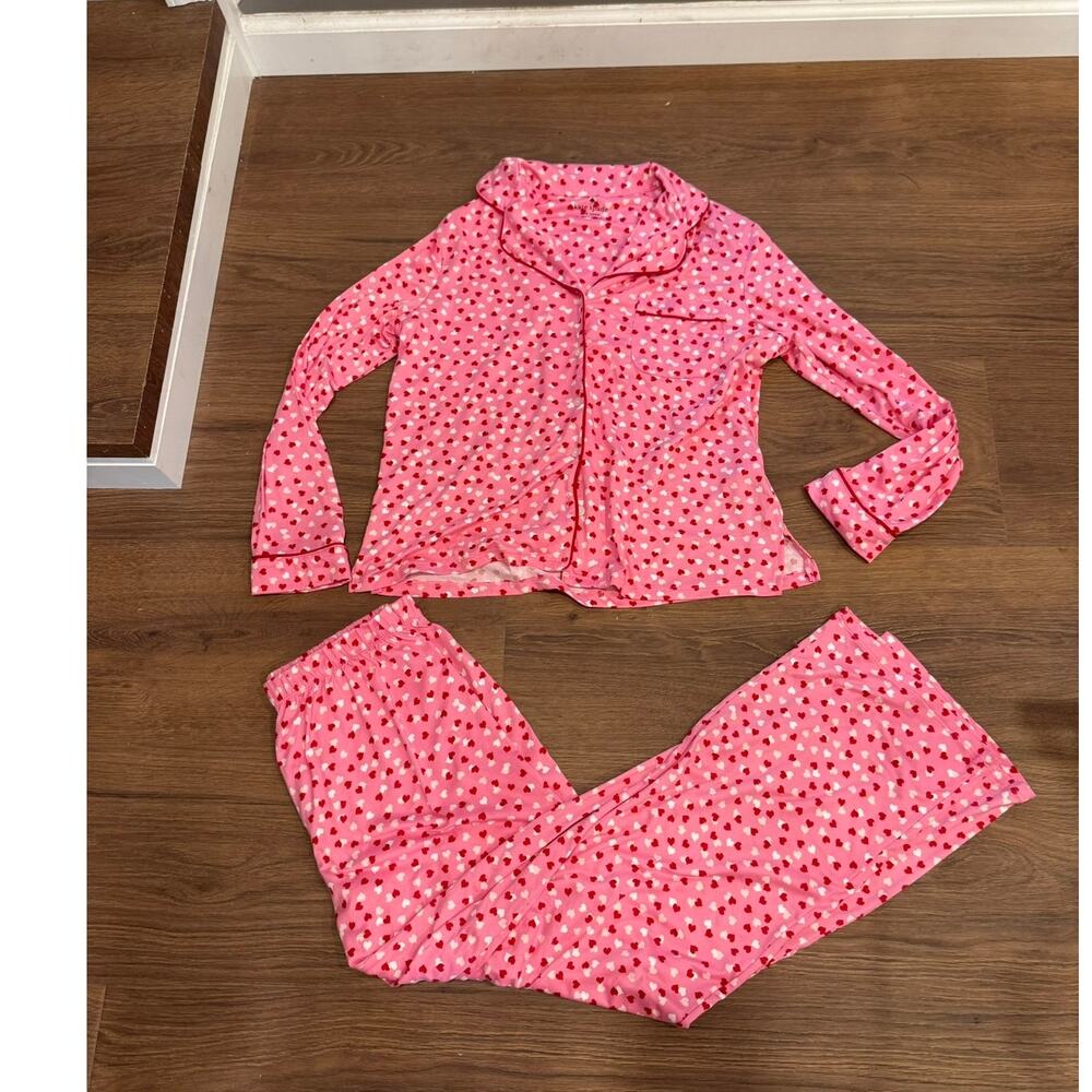 Kate Spade New York Pink Red Heart Pajama Set Long Sleeve Pants S